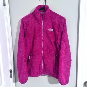 The North Face hot pink sherpa full zip long sleeve jacket